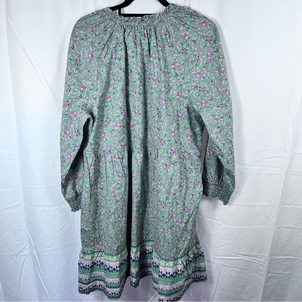 Wonderly Green Floral Boho Midi Dress Size XL Cotton Long Sleeve NWT Cottagecore - Picture 4 of 10